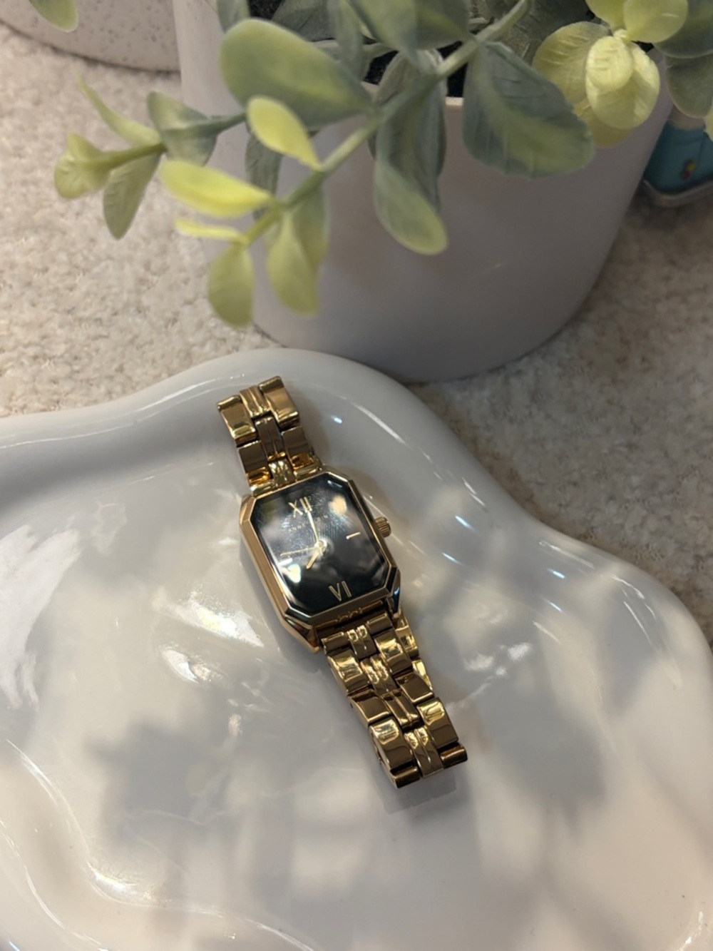 Anne Klein Gold Tone Bracelet Watch with Black Dial